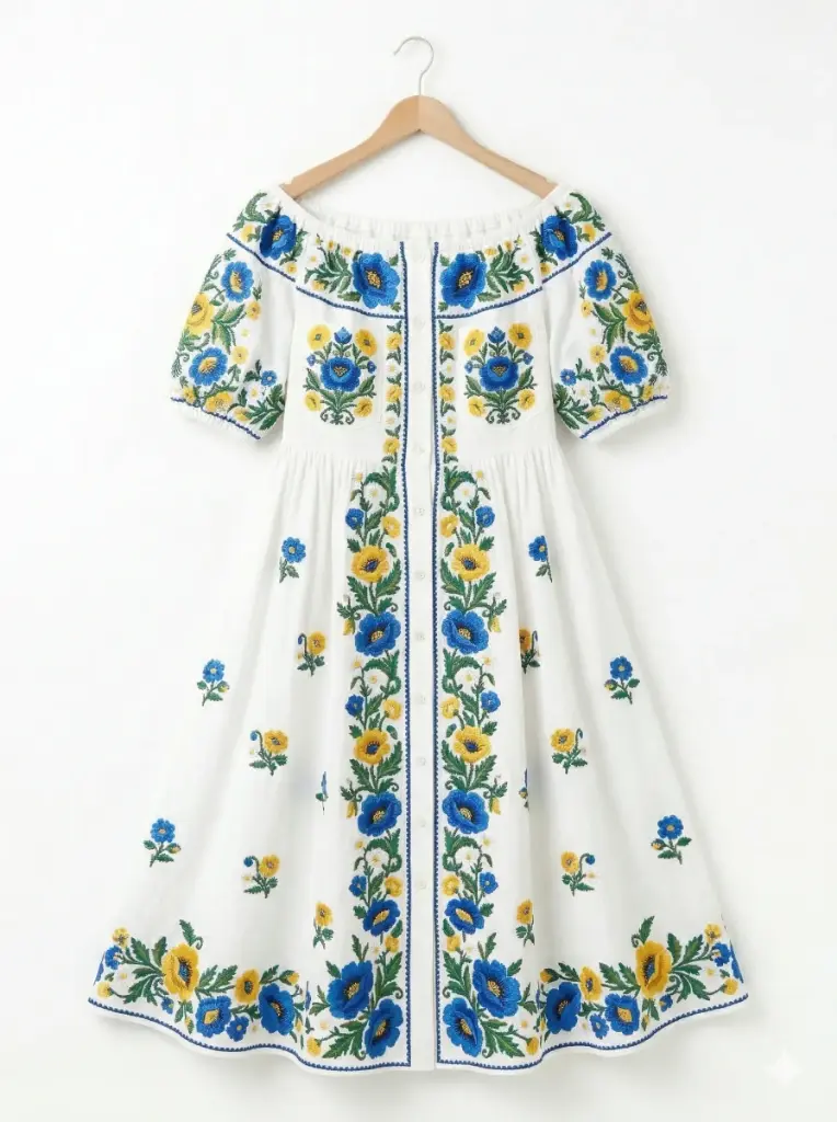 Вишита сукня на короткий рукав "Квітуча енергія"